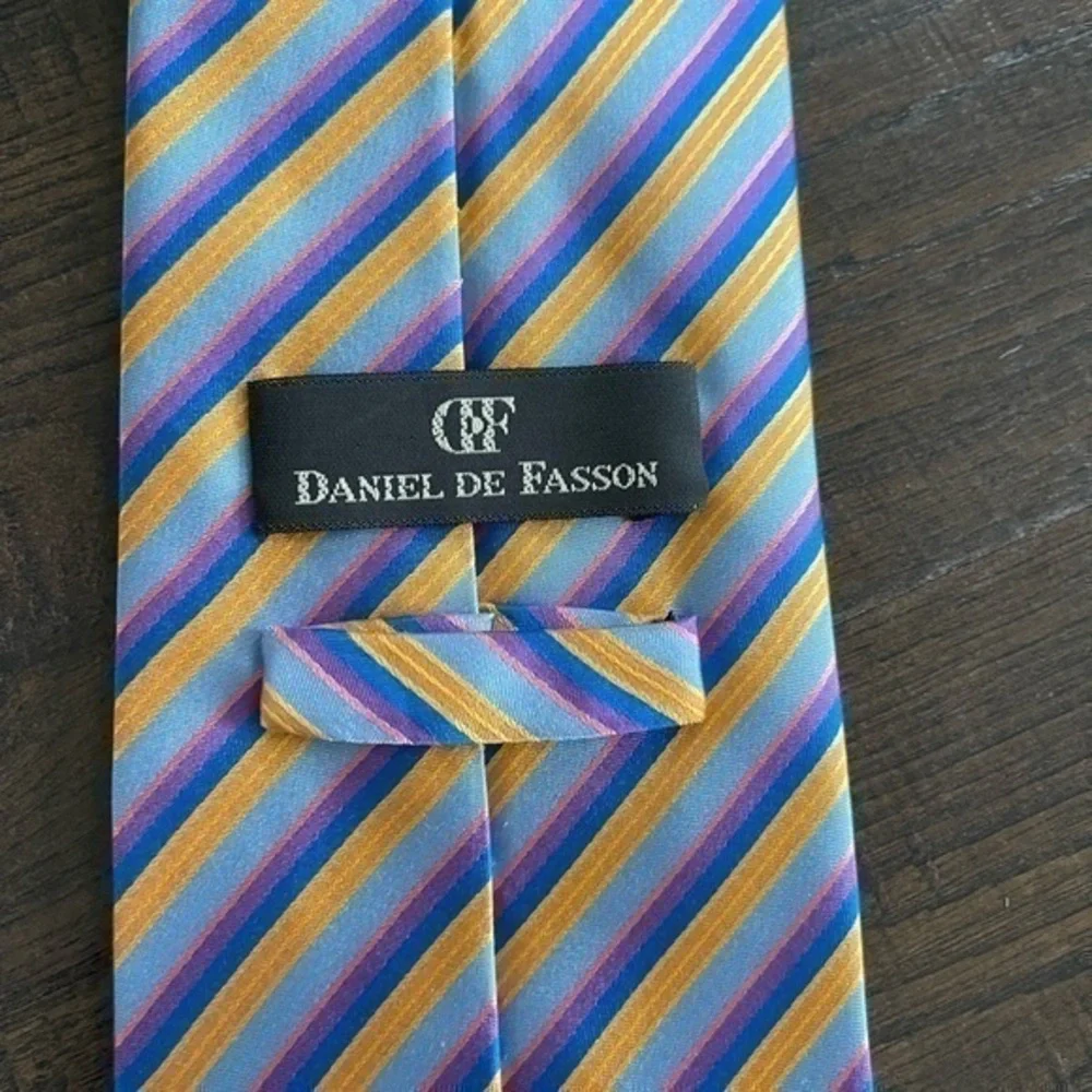 Lot of Two DANIEL de FASSON 100% Silk Ties Multi Color‎ Stripe